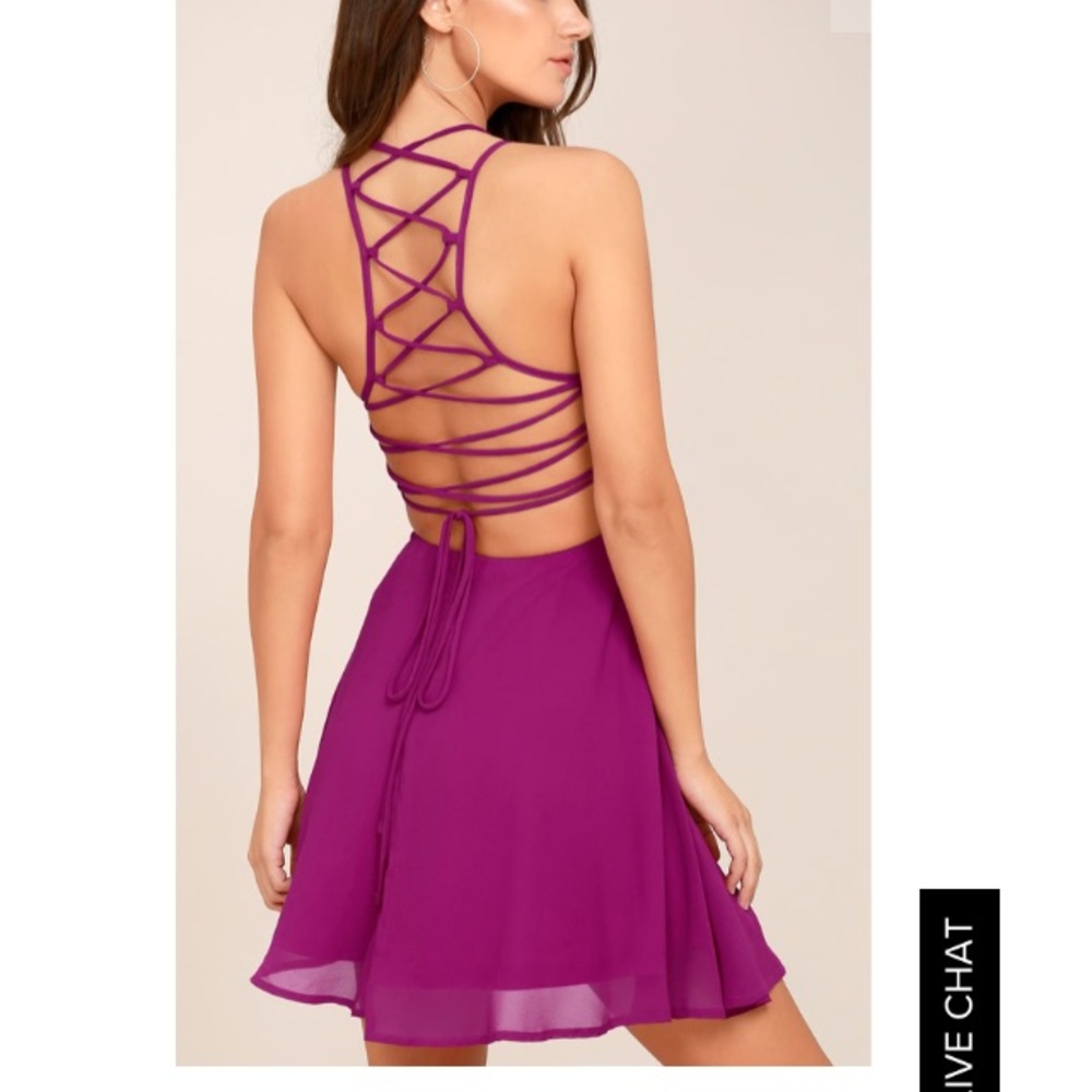 LULU’S GOOD DEEDS MAGENTA LACE-UP DRESS XS